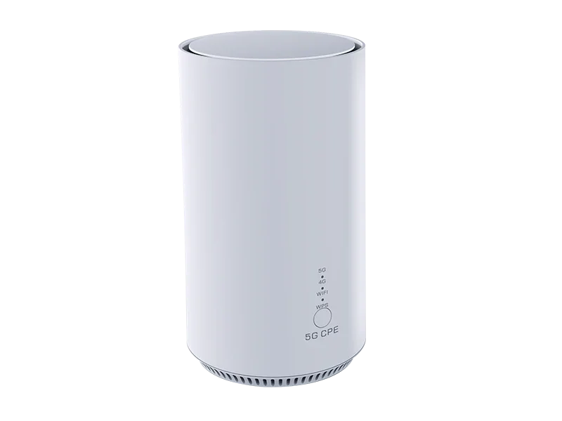 Hongdian 5G CPE IoT router with LED indicators, sleek white cylindrical design