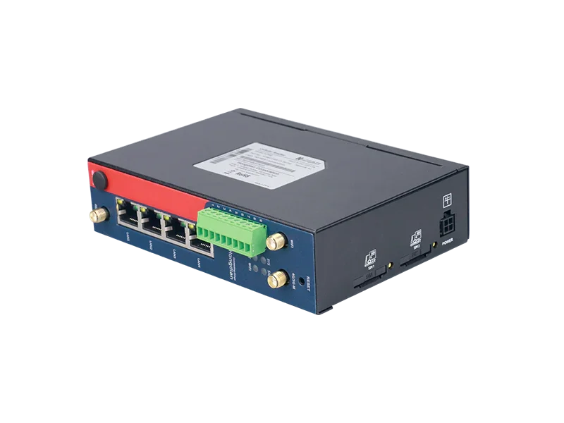 Hongdian industrial IoT router with multiple Ethernet ports and green terminal block