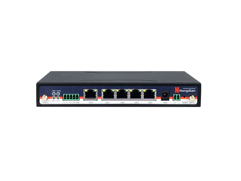 Hongdian industrial IoT router with multiple Ethernet ports and LED indicators, front view